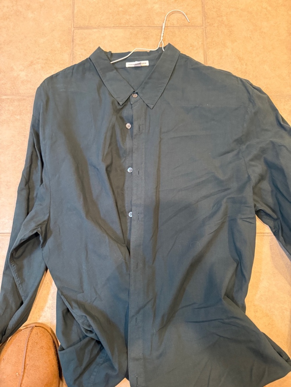 James Perse Dark Green Long-Sleeve Button-Up Shirt